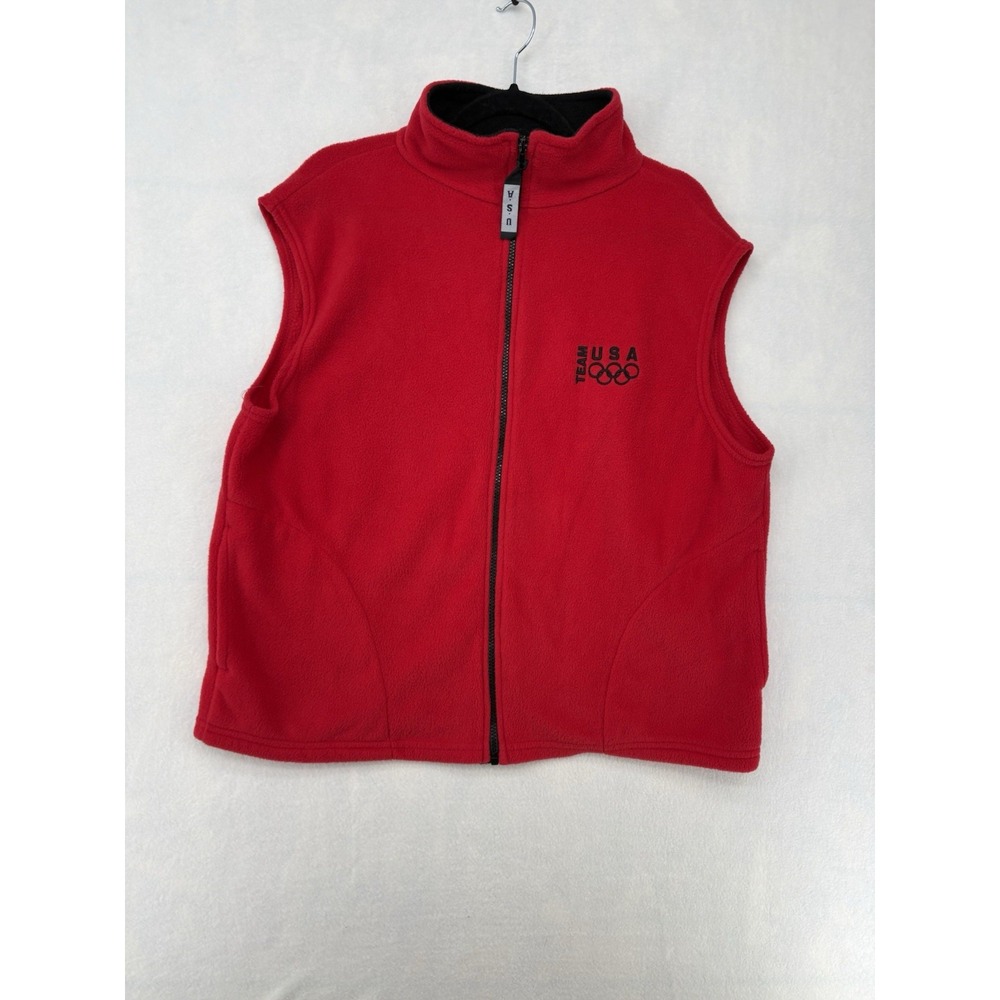 VTG Team USA Olympics Vest Fleece Red Full Zip Jacket Made in USA Mens XL